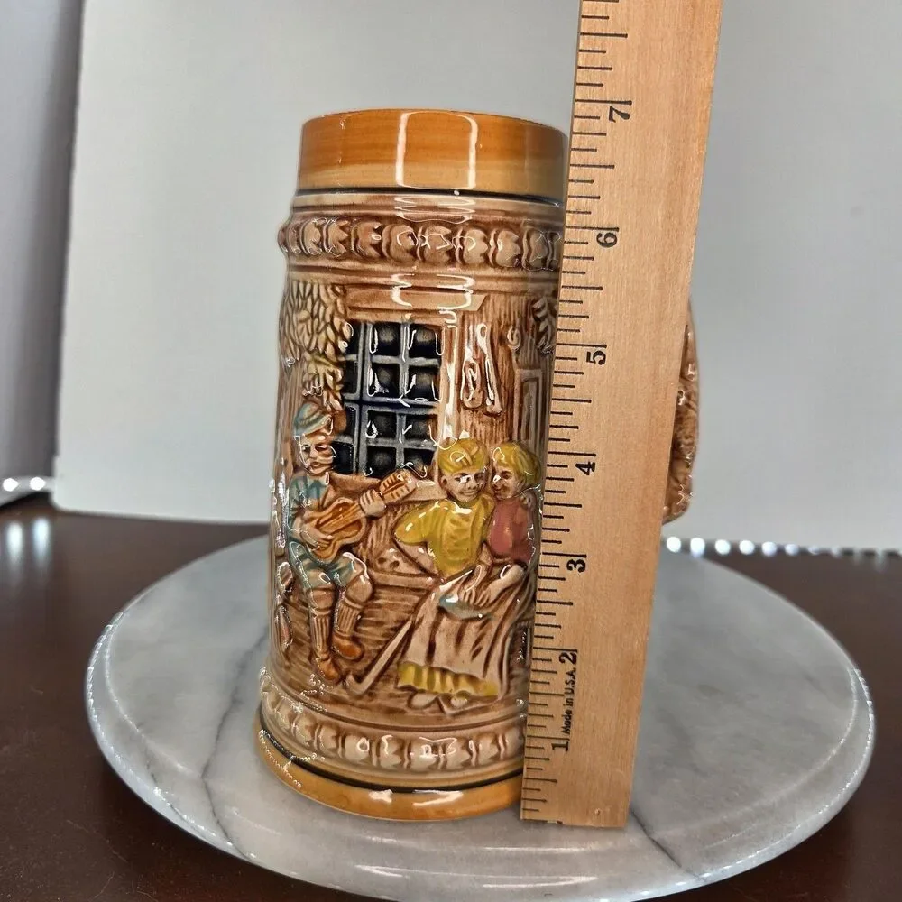 Vintage Made in Japan Beer Stein Tankard Relief Liebundlied Froh Gemut 3D Scene